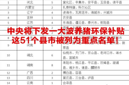 这51个县市的养猪人注意了！一大波养猪补贴将下发！